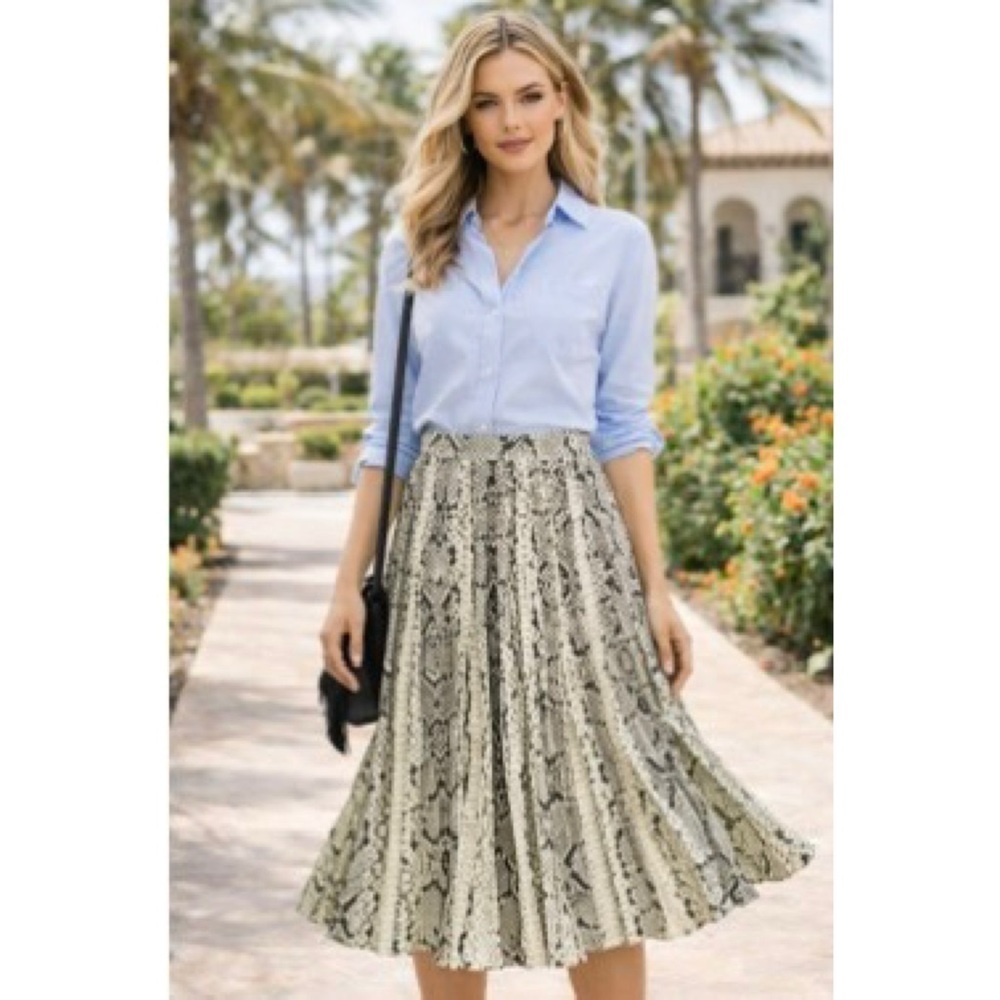 J.Crew Snakeskin Print Olive Pleated Midi Corpcore Work Office Skirt Size 0P